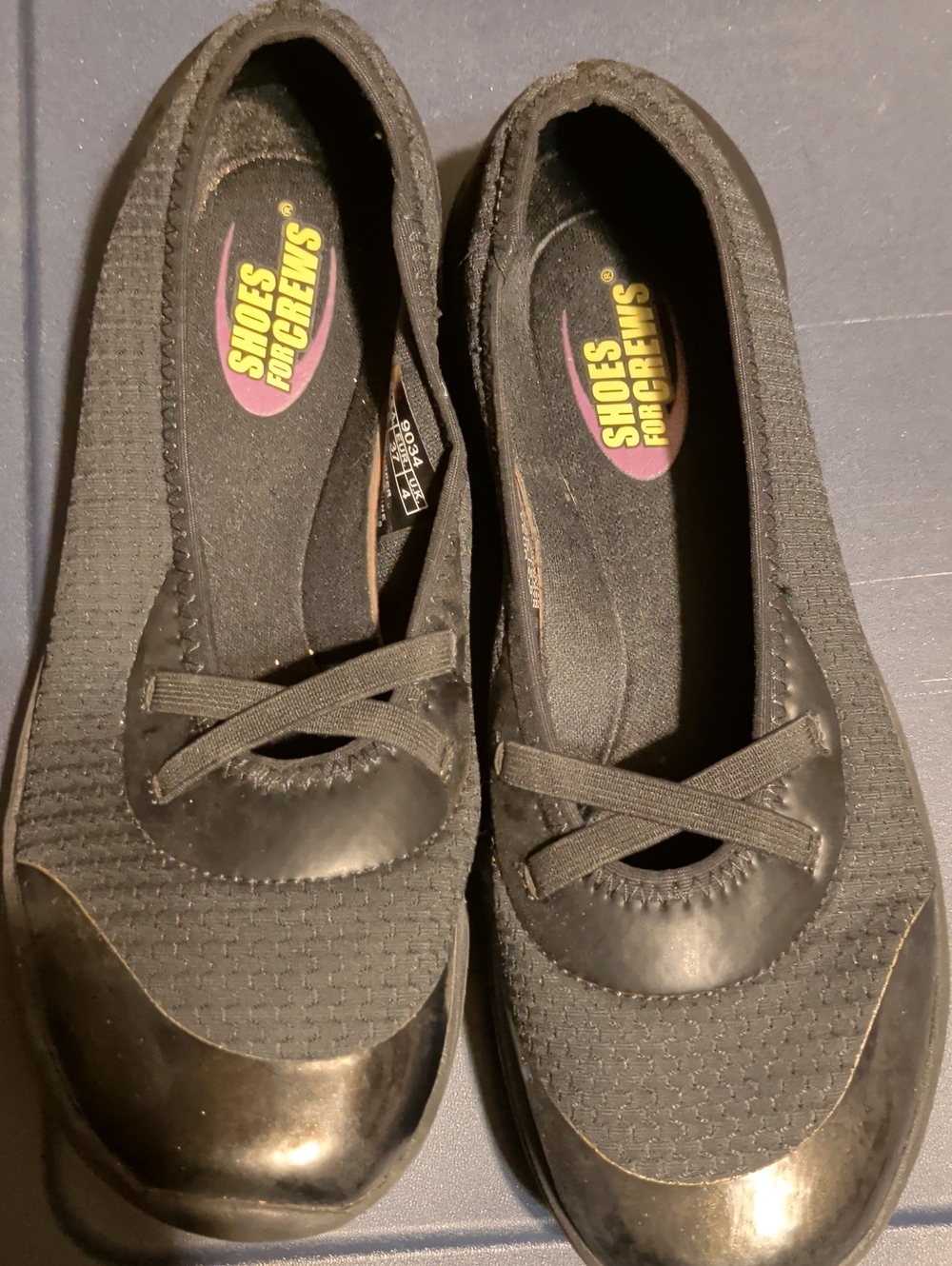 Shoes For Crews Black Slip-On Work Flats with Cross Straps